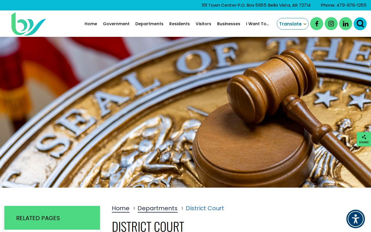 Bella Vista District Court page with address hours and court dates