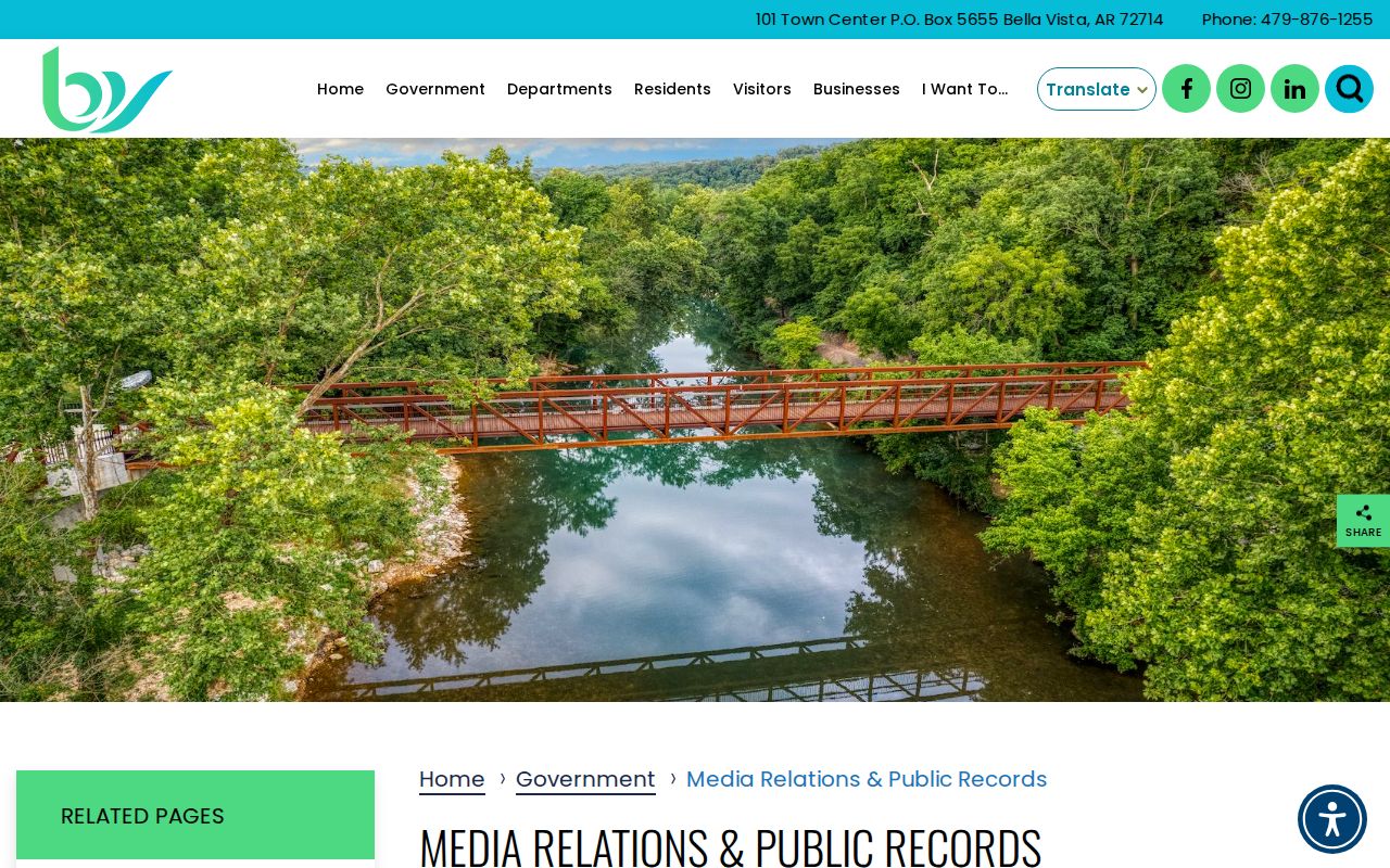 Bella Vista public records page with online FOIA request links