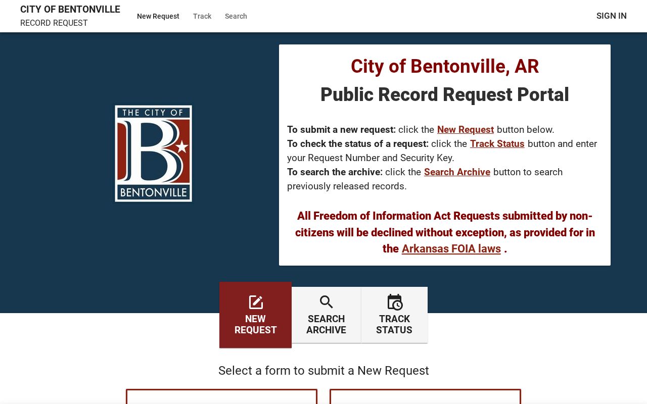 Bentonville JustFOIA new public records request portal