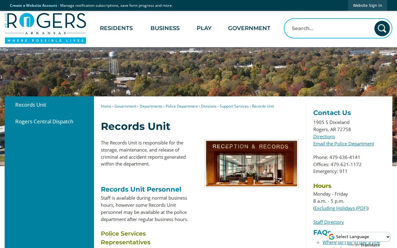 Rogers criminal history police records unit
