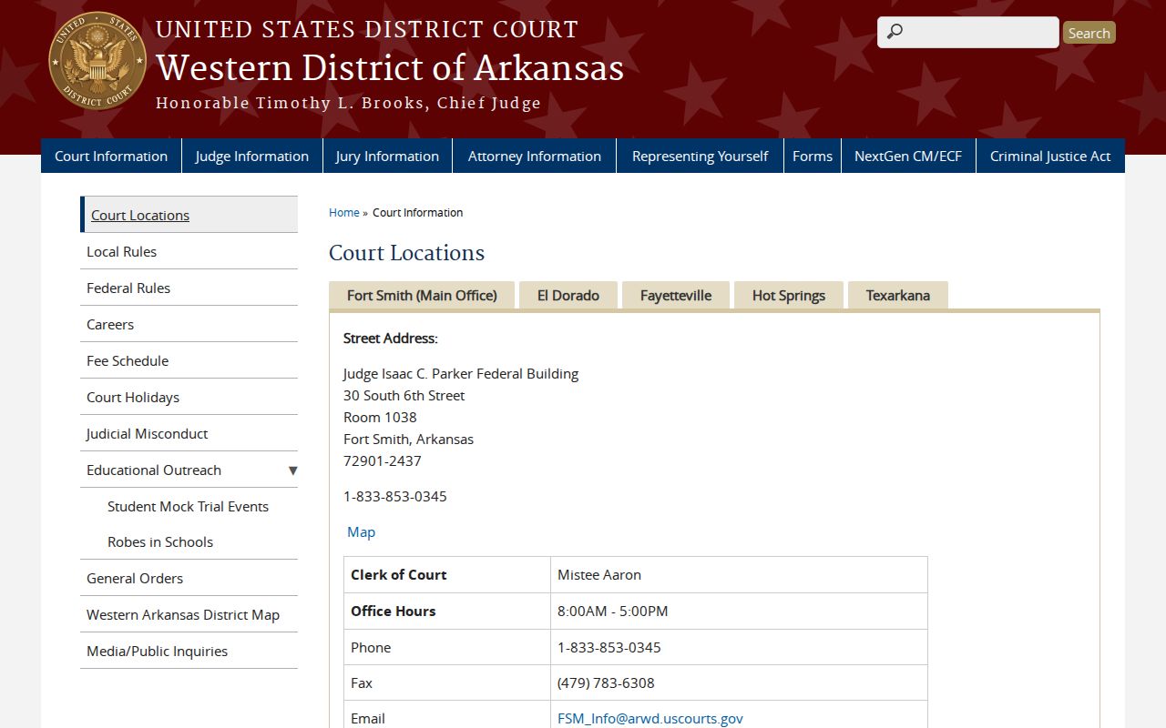 Benton County federal criminal case records Western District of Arkansas court locations