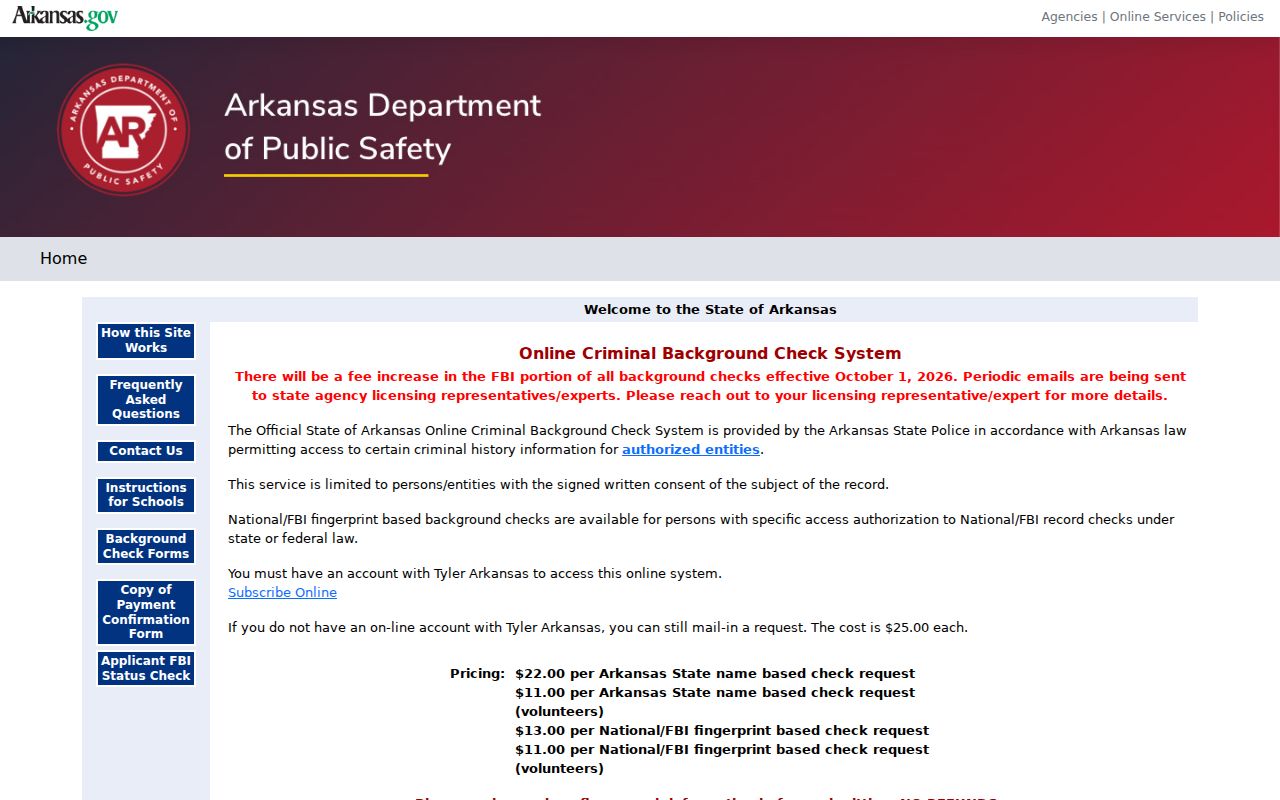 Benton County criminal history Arkansas CBC system